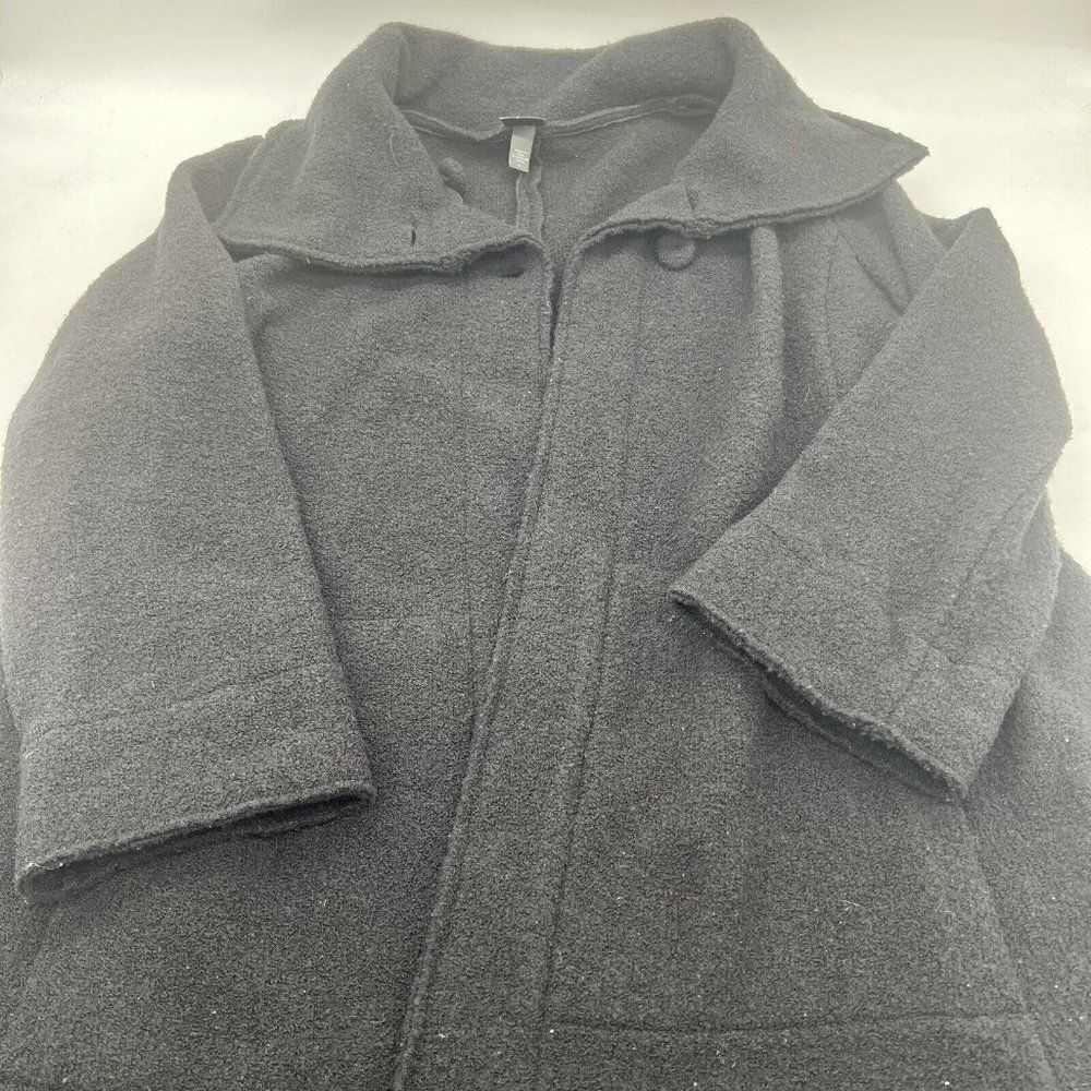 Eileen Fisher Boiled Wool Mid Length Coat Jacket Black Women's L